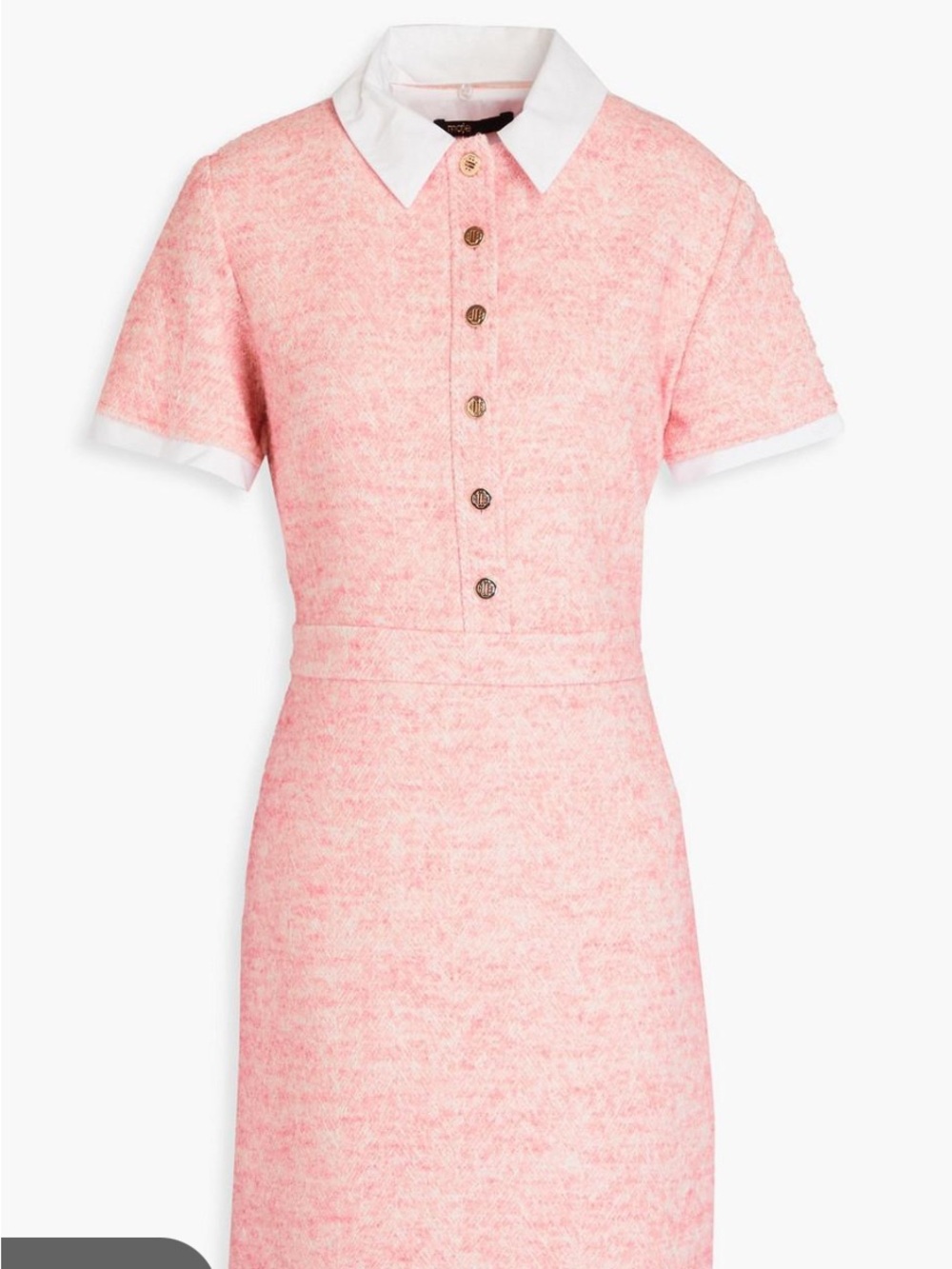 Maje Pink Tweed Midi Dress with White Collar